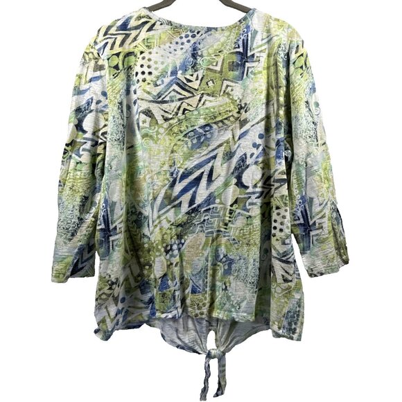 Chicos Women Top Size XL Mixed Print Colorful Tie 3/4 Sleeve Pullover Stretch - Picture 3 of 7